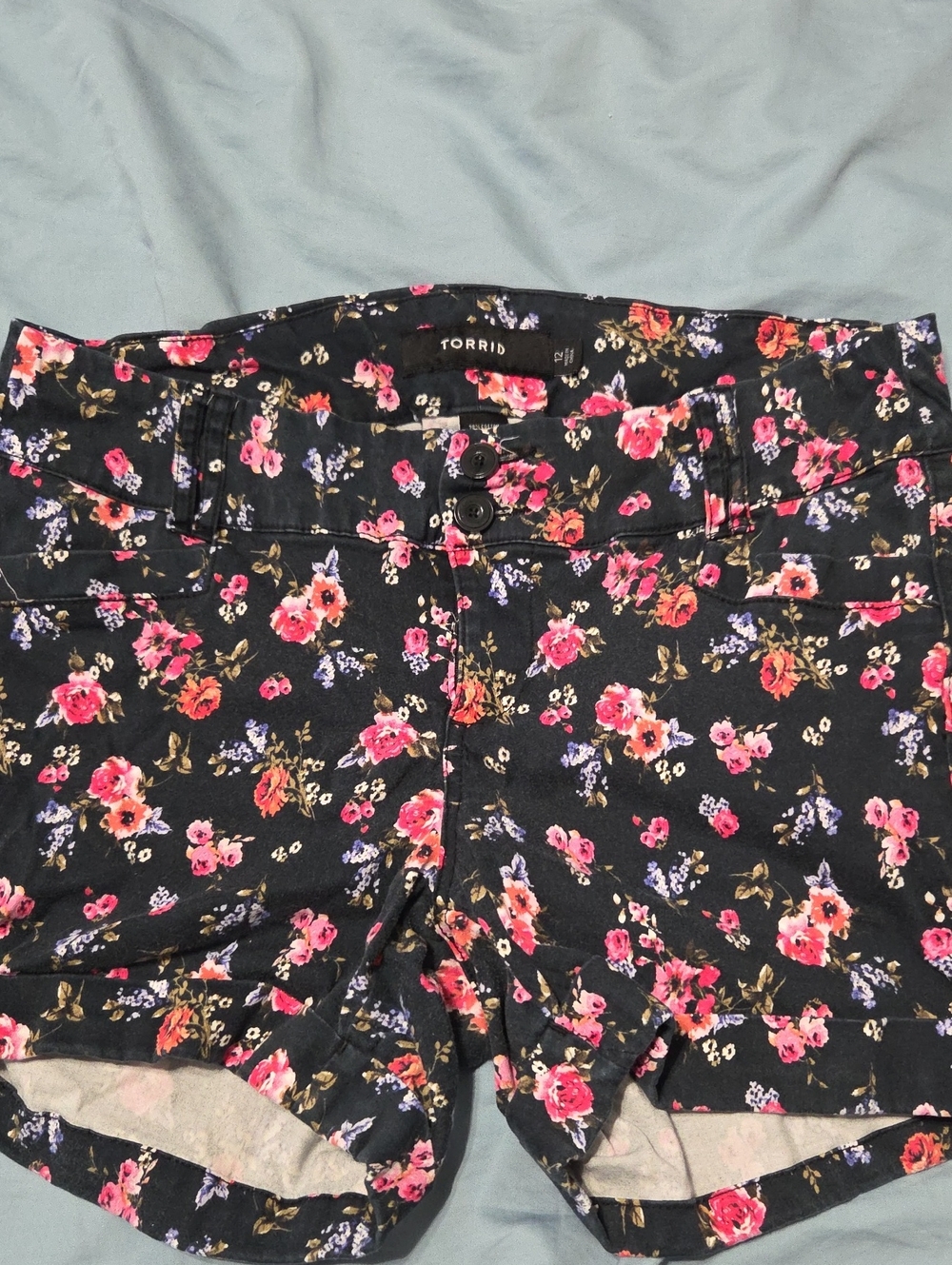 torrid Black Floral High-Waist Button-Front Shorts